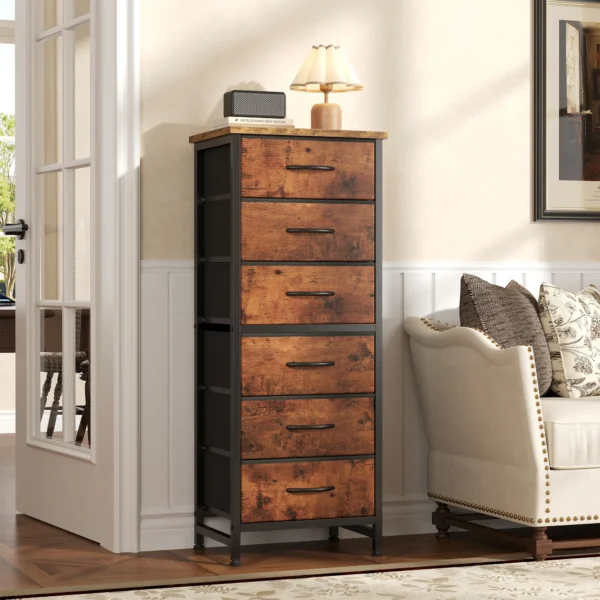 JHK Tall 6 Fabric Drawer Dresser  for Bedroom