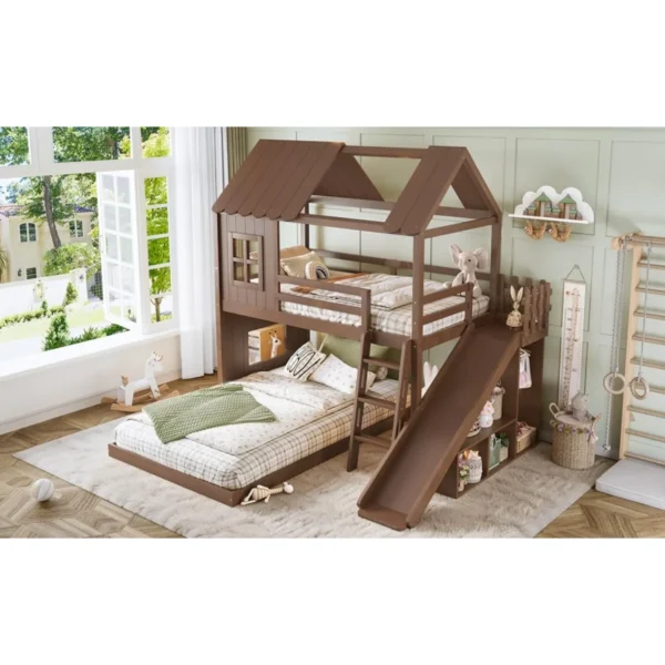 Twin Over Full House Bunk Bed with Ladder
